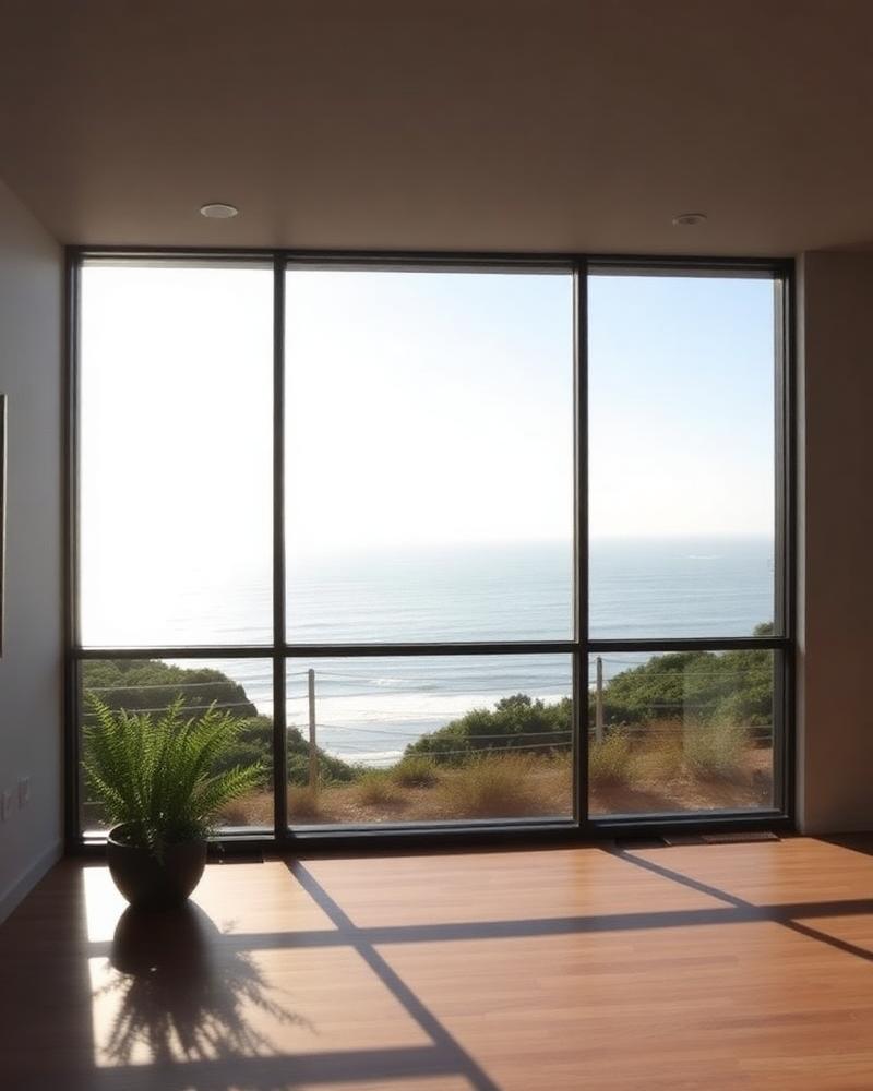 Floor-to-ceiling residential window wall overlooking the ocean